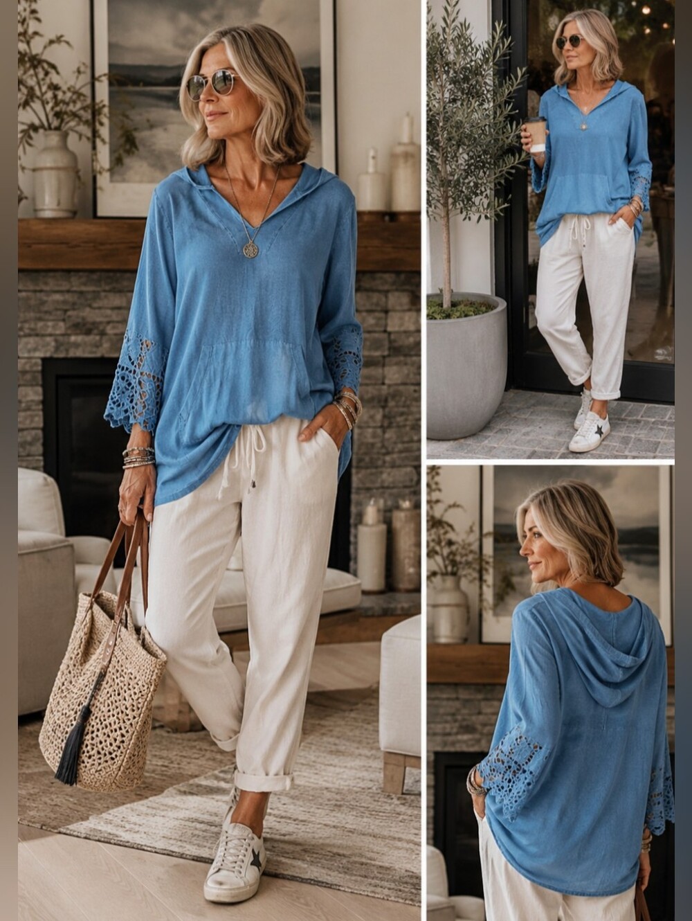 Soft Surroundings Blue Tunic with Lace Accents